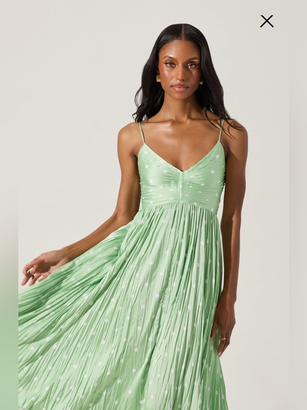 Astr Mint Green Pleated Spaghetti Strap Maxi Dress